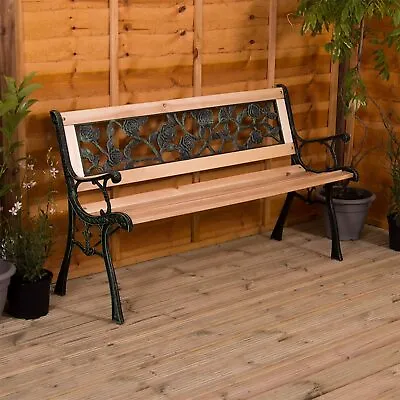 Garden Bench Rose Style Design 3 Seater Outdoor Wooden Slats Cast Iron Legs New • £54.95