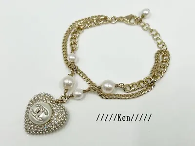 CHANEL Bracelet AUTH Coco Mark CC Chain Gold Vintage C22B Rhinestone Heart F/S • $984.99