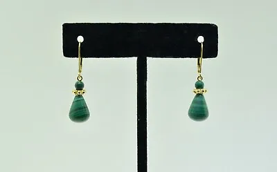 14k Yellow Gold Earrings With Malachite. • $149.99