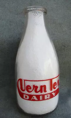 Vintage 1946 Srpq Vern Tex Verntex Dairy Acl Pyro Quart Milk Bottle Vernon Texas • $39.99