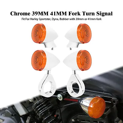 4x Chrome Front Rear LED Turn Signal Light 39mm 41mm Fork Clamp Fit For Harley • $19.94