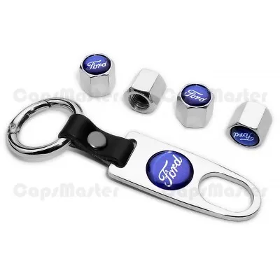 Car Wheels Tire Valve Dust Stem Air Cap Cover + Keychain Ring For Ford 9 • $25.90