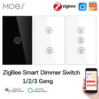 $34.08 • Buy MOES 1/2/3Gang Tuya ZigBee Smart Light Dimmer Switch Wall Touch Alexa Google App
