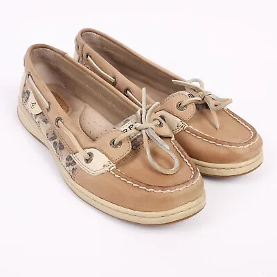 Sperry Top-Sider Angelfish Women’s Leather Boat Shoes US 7.5M Tan Leopard Sequin • $24.99