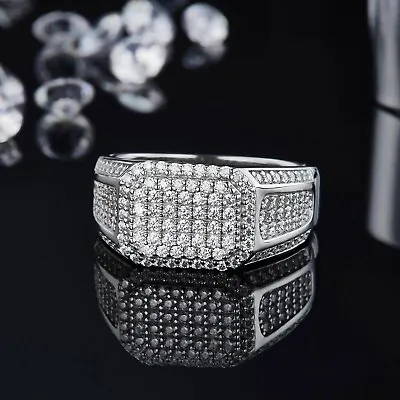 Men's Wedding Band Ring 14K White Gold Finish Lab Created Diamond 2Ct Round Cut • $116.99