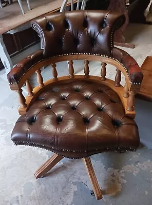 Vintage Brown Leather Captains Desk Chair • £325