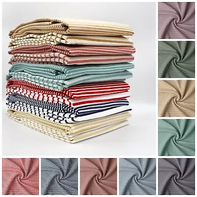 Marin Stripe Cotton Jersey Fabric Stretch Soft 4 Way Knit Dressmaking • £15.99