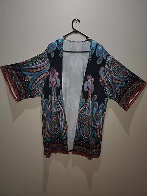 Shein Light Cover Up Kimono Cardigan Paisley Pattern - Black Blue Pink 18-20 NEW • $25