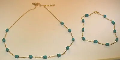 Milor - 14k Yellow Gold + Turquoise Necklace (20 ) & Anklet (10 ) Set /italy • $360