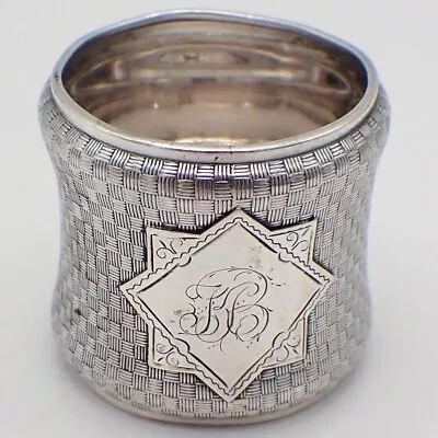 Basket Weave Napkin Ring Wood Hughes Coin Silver Mono KB • $165.75