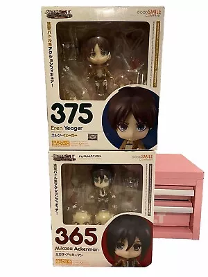 Attack On Titan Eren Yeager #375 Mikasa Ackerman #365 Nendoroids USED FIGURE SET • $43