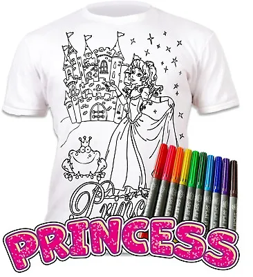 Splat Planet Colour-in Princess T-Shirt 10 Magic Pens-Colour-in And Wash Out • £9.95