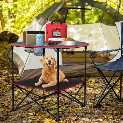 Camping Table Folding Portable Outdoor Beach Picnic Garden BBQ Desk With Storage • £19.95
