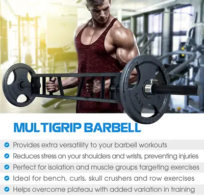 Multi Grip Barbell & Cable Attachment - Swiss Bar American Bar For Greater Rang • $139.90