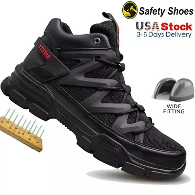 Steel Toe Men's Work Boots Slip On Safety Boots Slip Resistant Roofing Shoes Us • $44.09