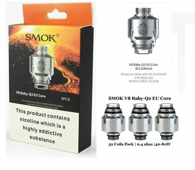 3x Smok V8 Baby Q2 Eu Core Coil Authentic Smok Big Baby Beast Ecig Coil 0.4 Ohm  • £9.99