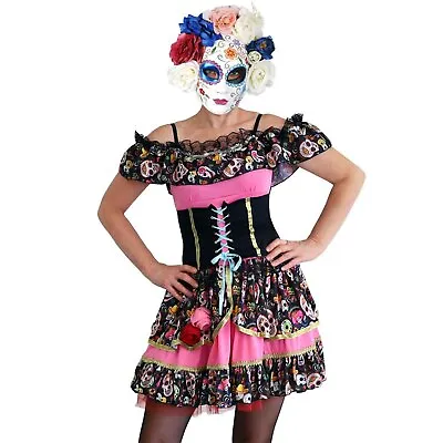 Day Of The Dead Sugar Skull Dress Adult Costume Black Pink Halloween • $74.95