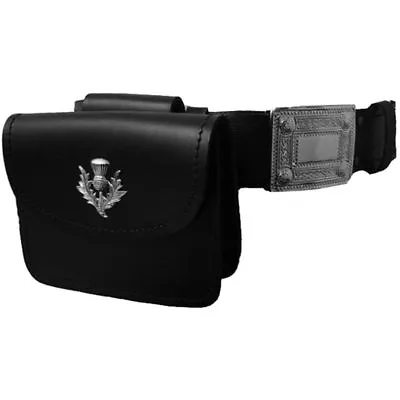 Black Kilt Belt Pouch With Celtic Embossed 100% Real Leather Sporran /pouch 03 • £10.45