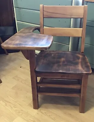 Vintage Antique Student Mission Oak Wood School Chair & Attached Desk • $250