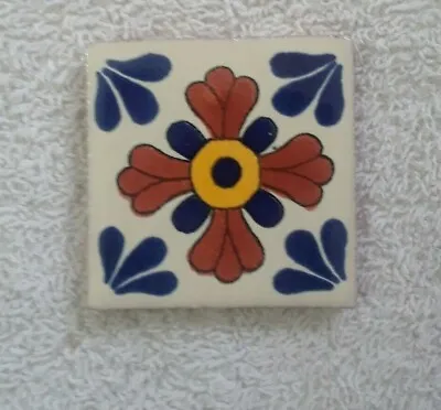 Glossy  Brown Blue Flower Petal  Mexican Talavera Ceramic Tiles 2x2 • $3