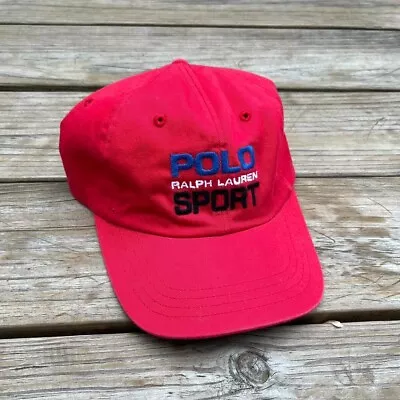 Vintage 90s Ralph Lauren Polo Sport Hat Red Strap Back Embroidered • $116.26