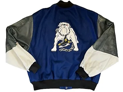 Vintage Long Beach Ice Dogs Hockey Varsity Bomber Jacket Spike Wool Leather XXL • $68
