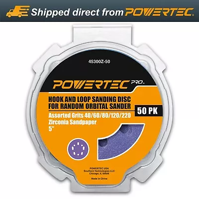 POWERTEC 5-Inch Hook And Loop Sanding Disc Assorted Grits Zirconia Sandpaper • $22.99