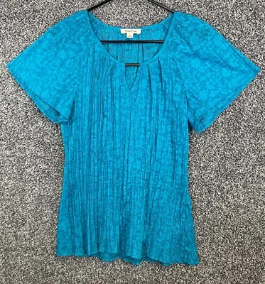 £6.46 • Buy Brina Em Blouse Womens Medium Teal Casual Floral Relaxed Pleated Boho Shirt
