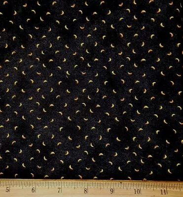 DEBBIE MUMM Fabric - Tiny Yellow Crescent Moons On Black - By The HALF Yard • $4.95