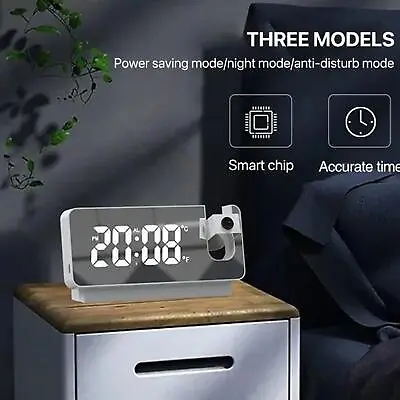 Mirror LED Display Digital Snooze Dual Alarm Clock 3D Projection Clock • £12.10