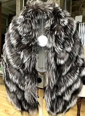 Genuine Giorgio ARMANI Collar Shawl Stole Cape Silver Fox Fur Wrap Shrug Poncho • $363.78