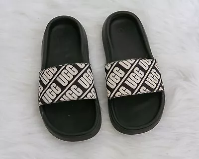  Ugg Beach Slides Size 6/7 Women's Black White Logo Slip On Sandals  • $26.09