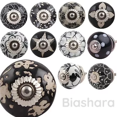 £2.60 • Buy Black And White DOOR KNOBS Vintage CERAMIC Cupboard Handles Drawer Upcycling 
