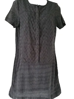 TOAST Black & White Pinstripe Shift Dress/Tunic Size 10 100% Cotton Pockets • £44.50