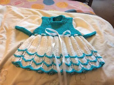 New Hand Knitted Baby Dress. 0-3mths • £5