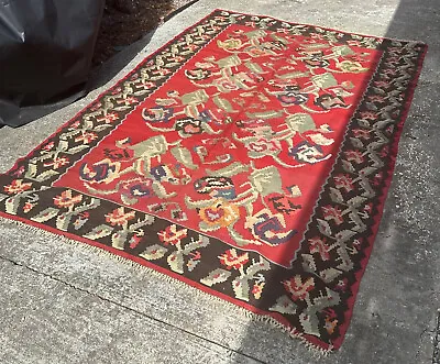 Antique Vintage Bessarabian Romanian KILIM Handwoven Wool Area Rug Carpet • $850