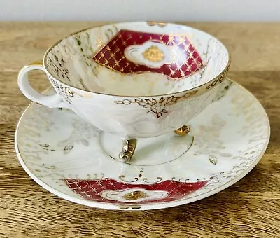 3 Footed Teacup And Saucer Set- Iridescent Unmarked Vintage/Antique Pink/gold • $7.99