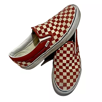 Vans Red Brown Slip-on Classic Checker Shoes Size: US Mens 11 • $79.99