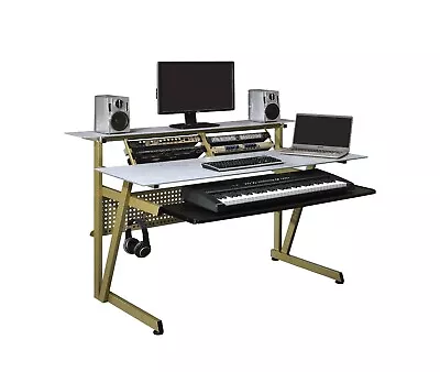 Musiea IM200 Tempered Glass Music Studio Workstation With 2 X 4U Rack (White) • $459.90