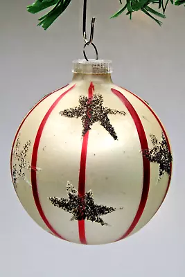 Vintage Blown Glass Patriotic STRIPES STARS Ball Christmas Ornament Germany • $17