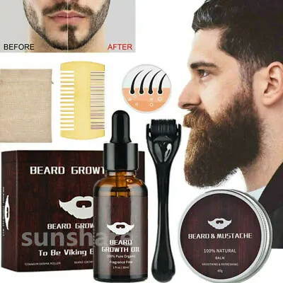 $17.59 • Buy Professional Beard Growth Grooming Kit, Derma Roller Beard Care Oil Serum Comb