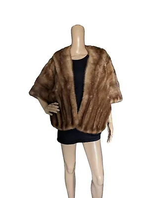 Vintage 60s Brown Genuine Mink Fur Shawl Stole Cape Shrug One Size • $96.25