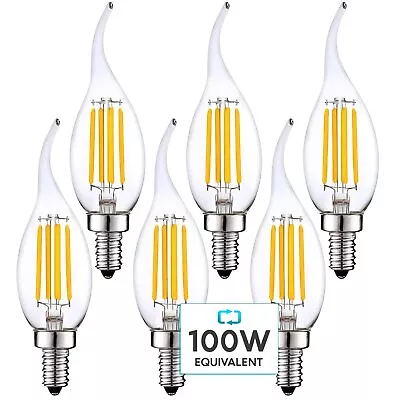 Luxrite Candle LED Bulb 800 Lumens 3500K 7W Dimmable UL E12 Flame Tip 6-Pack • $52.95