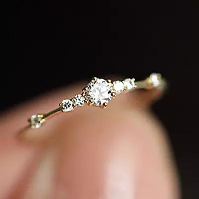 925 Sterling Silver Diamond Crystal Adjustable Gold Ring Womens Girls Gift • £3.80