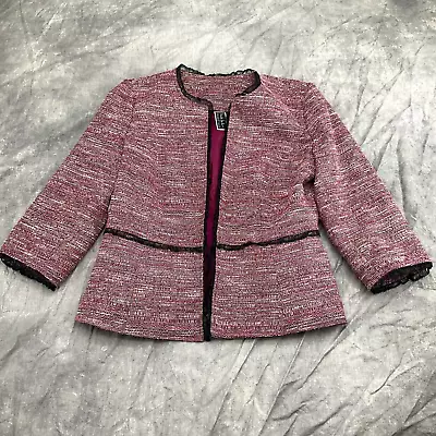 Nicole Miller For Mary Kay Jacket Women 6R Boucle Pink Black Lace Trim Metallic • $16.88