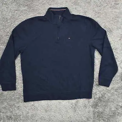 Tommy Hilfiger Men's Size 2XL Pullover Sweater Quarter Zip Classic Cotton Blue C • $15.30