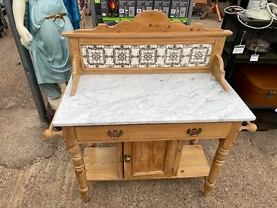 Antique Pine Washstand With Marble & Tile Top • £195