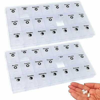 2 Pc 7 Day Pill Organizer Daily Am Noon Pm Medicine Tablet Holder Vitamin Case • $8.33