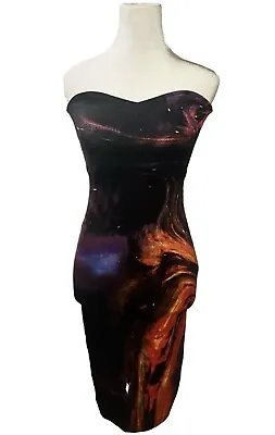 Motel Rocks Ursula Dress Style Speed Black Nebula Halter Knee Length Stretch NWT • $65.23