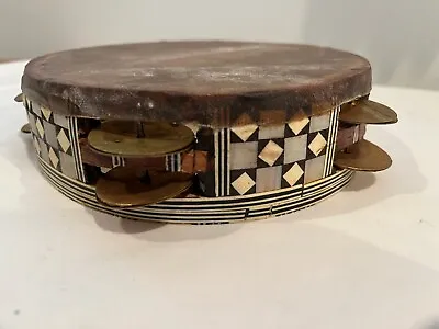 Vintage Tambourine Double Row Jingles Wood & Mother Of Pearl Inlay • $23